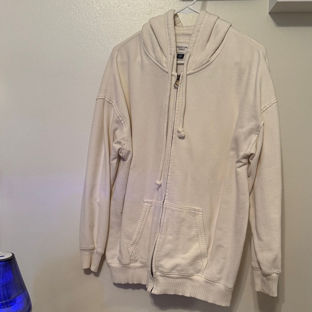 American Eagle Outfitters Cream Hoodie Jacket